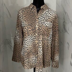 Chico's Beige and Black Leopard-Print Button Front pockets Sz 2